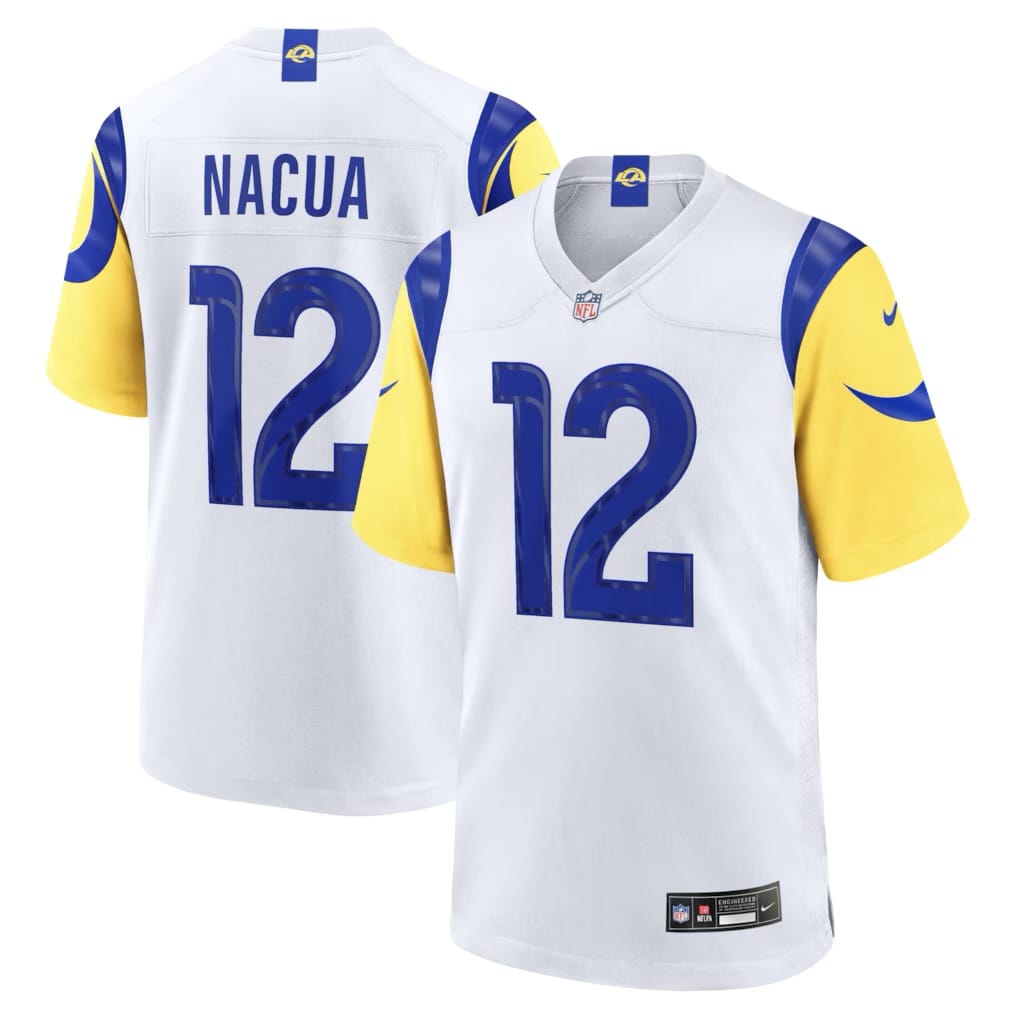 Camisa Los Angeles Rams Puka Nacua Branca